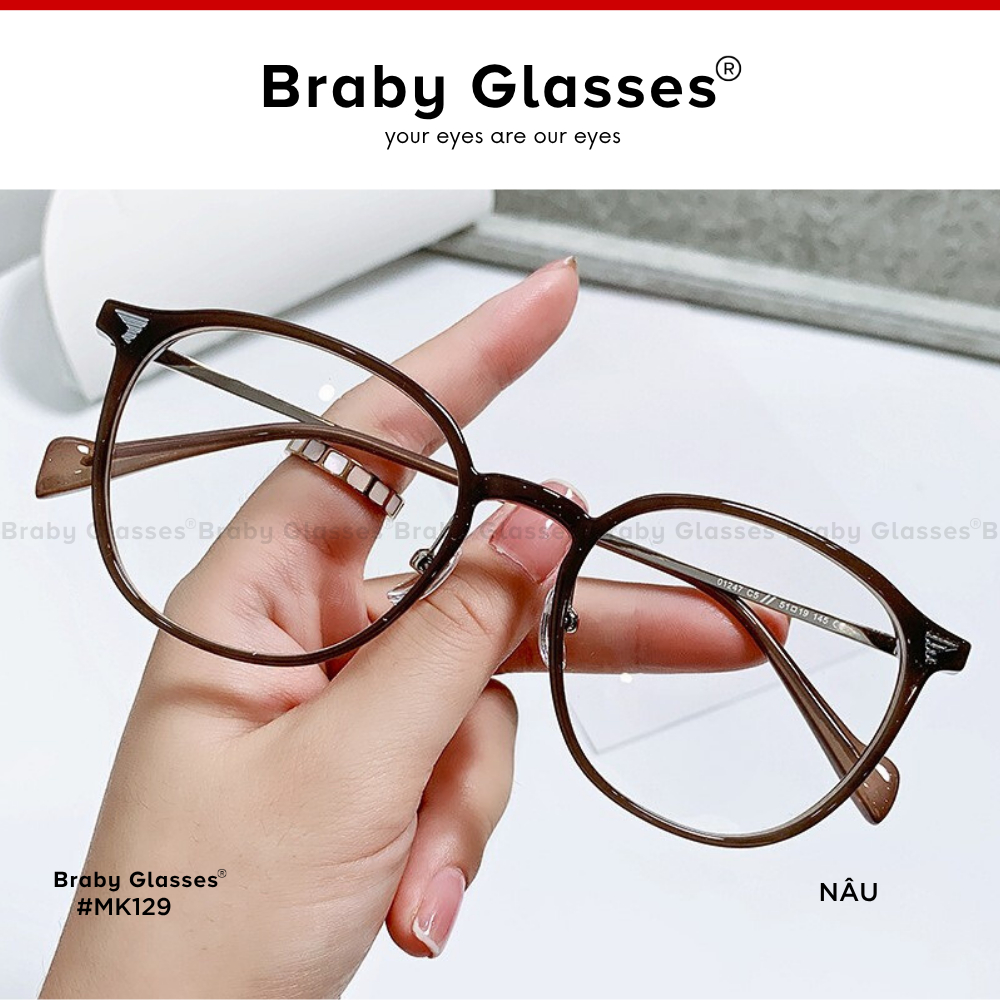 Gọng kính cận mắt tròn thời trang nam nữ Braby Glasses chất liệu kim loại chống gỉ và nhựa dẻo TR90 trẻ trung MK129