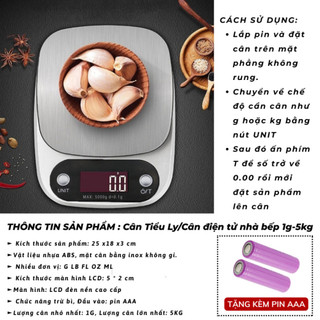 Cân nhà bếp điện tử chính xác cao cân thực phẩm mini trọng lượng 1g-10kg/0.1g-5kg trang bị 2 pin AAA