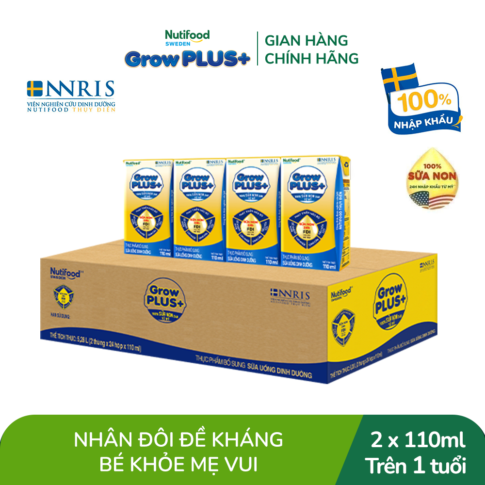 Thùng Sữa Bột Pha Sẵn GrowPLUS+ Sữa Non Tăng Đề Kháng 110ml - Trên 1 Tuổi - Tăng Cường Hệ Miễn Dịch, Tiêu Hóa Tốt (48 Hộ