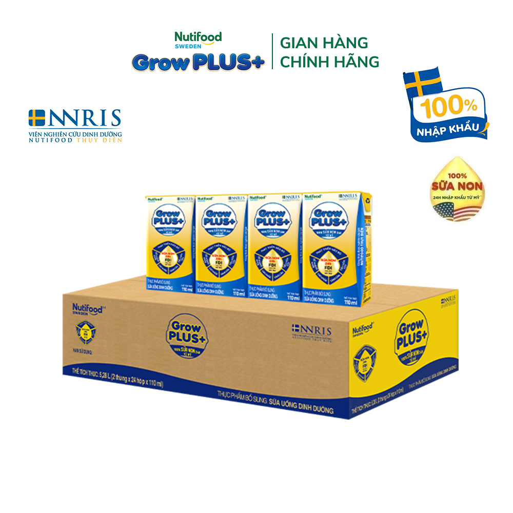 Thùng Sữa Bột Pha Sẵn GrowPLUS+ Sữa Non Tăng Đề Kháng 110ml - Trên 1 Tuổi - Tăng Cường Hệ Miễn Dịch, Tiêu Hóa Tốt (48 Hộ