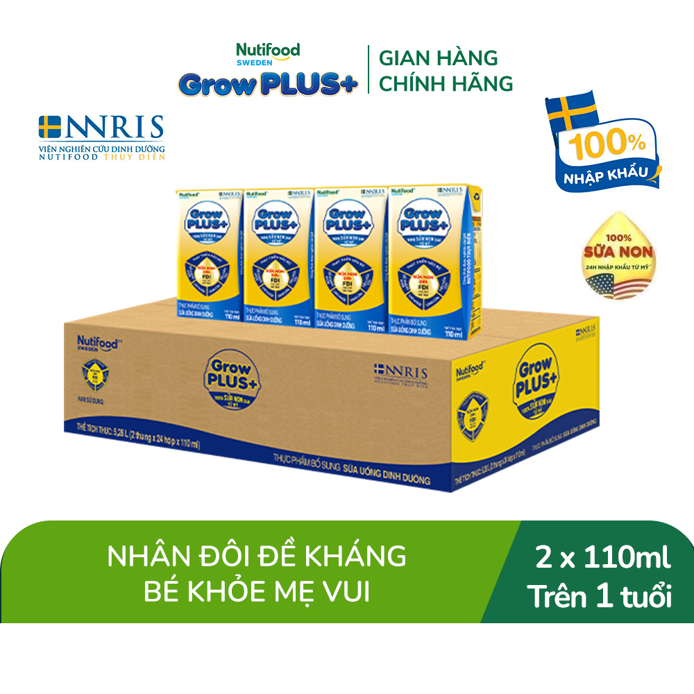 Thùng Sữa Bột Pha Sẵn GrowPLUS+ Sữa Non Tăng Đề Kháng 110ml - Trên 1 Tuổi - Tăng Cường Hệ Miễn Dịch, Tiêu Hóa Tốt (48 Hộ