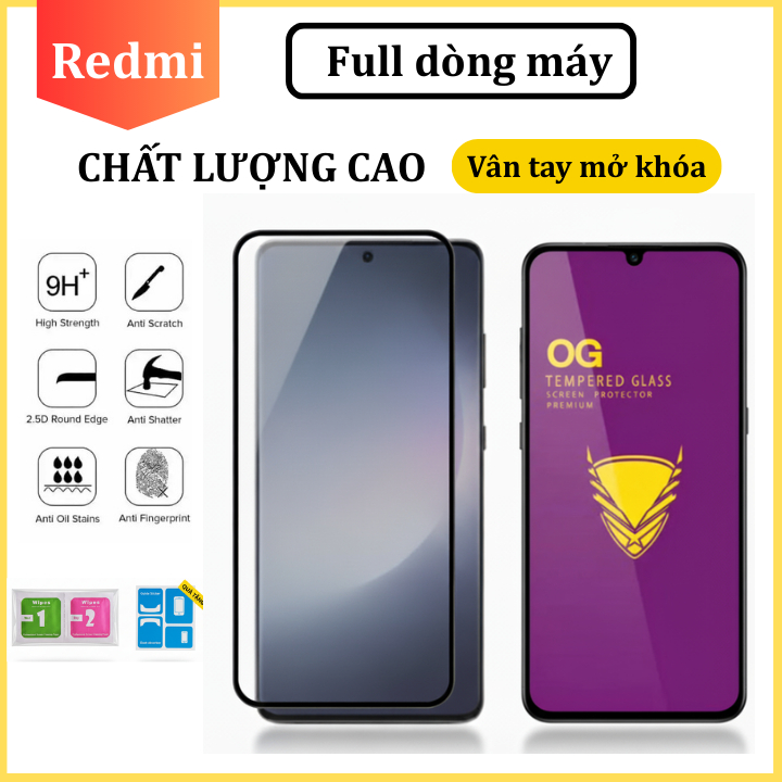 Cường lực Redmi Note 14 13 12 11 11s 10 10s 9s Pro K50 K40 K30 10C 10A 12 12C 13C 14C Hỗ trợ mở khóa vân tay