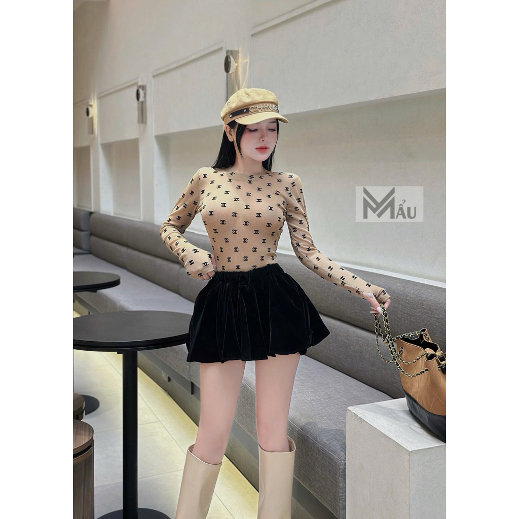 Chân váy nhung xếp li bồng mix đồ cực xinh