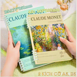 Sổ vở còng bìa lót hoạ tiết tranh sơn dầu Claude Monet vở học sinh sinh viên, sổ planer + Ruột Giấy BONZAI
