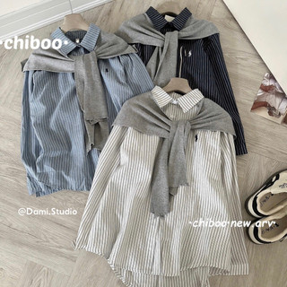 Sơ Mi Kẻ Thêu Ngựa Kèm Khăn Choàng Cổ Vintage Hàn Quốc Basic Trẻ Trung QCCC | Dami.Studio