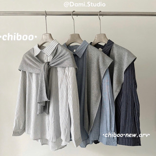Sơ Mi Kẻ Thêu Ngựa Kèm Khăn Choàng Cổ Vintage Hàn Quốc Basic Trẻ Trung QCCC | Dami.Studio