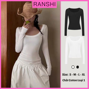 Áo Thun Dài Tay Cổ Vuông Rộng Slay Tôn V1 RANSHI Ôm Sát Body Cho Nữ Chất Cotton Zip Mịn Mát - RA337
