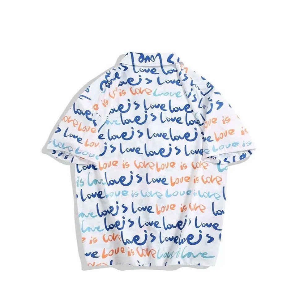 Áo sơ mi Tay ngắn họa tiết chữ LOVE IS LOVE ICVCVNI Unisex