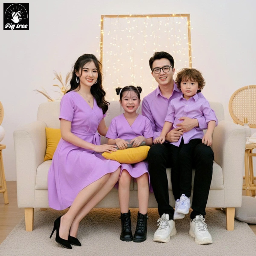 Áo Sơ Mi Váy Gia Đình Fig Tree Màu Tím Cà Ngọt Ngào, Gia Đình Chụp Hình Đi Tiệc Siêu Xinh