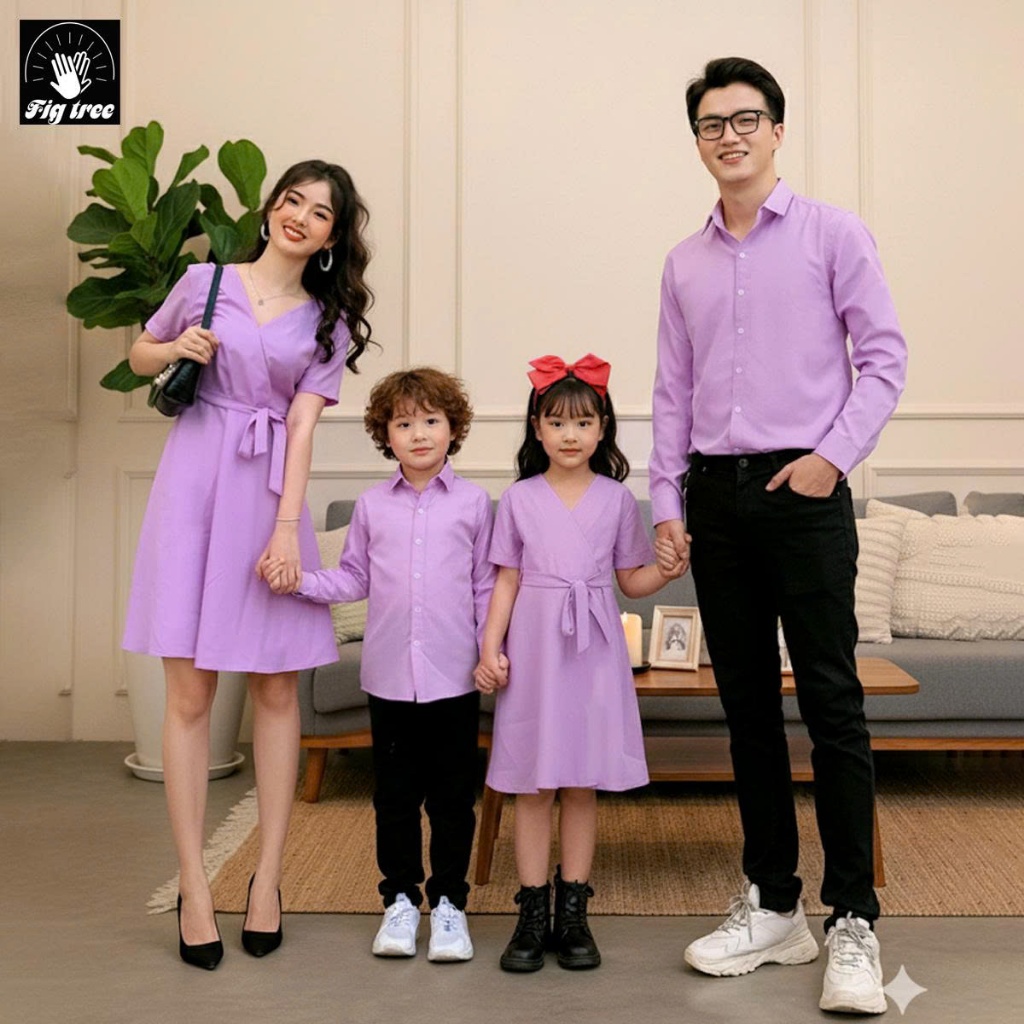 Áo Sơ Mi Váy Gia Đình Fig Tree Màu Tím Cà Ngọt Ngào, Gia Đình Chụp Hình Đi Tiệc Siêu Xinh