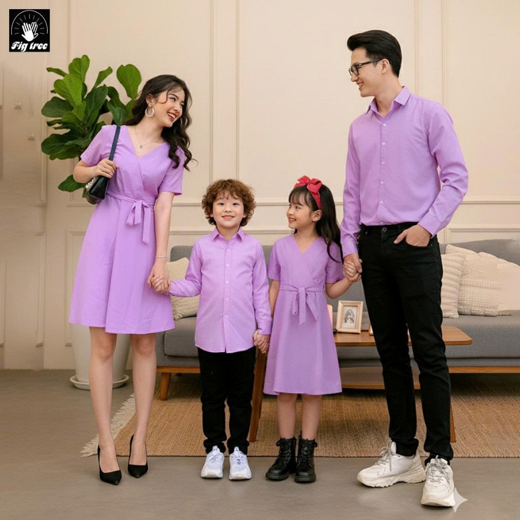 Áo Sơ Mi Váy Gia Đình Fig Tree Màu Tím Cà Ngọt Ngào, Gia Đình Chụp Hình Đi Tiệc Siêu Xinh