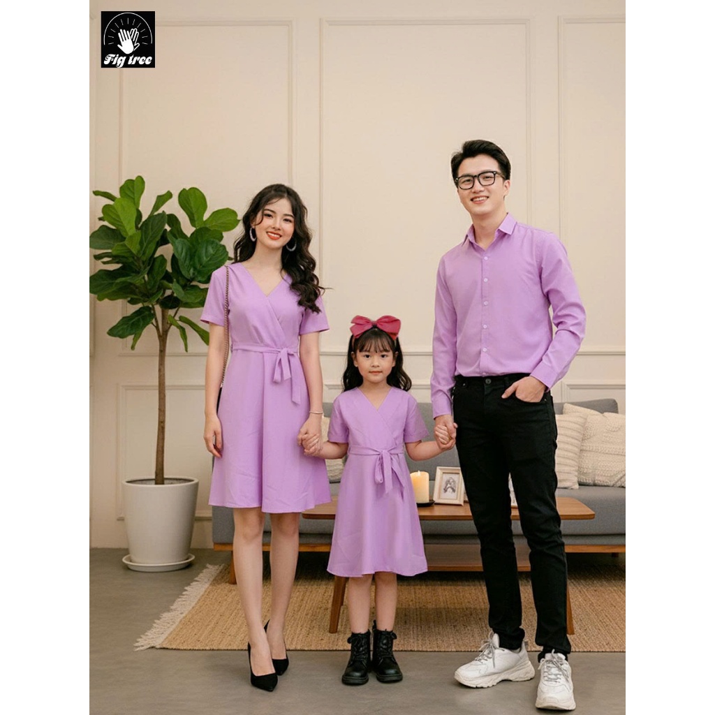 Áo Sơ Mi Váy Gia Đình Fig Tree Màu Tím Cà Ngọt Ngào, Gia Đình Chụp Hình Đi Tiệc Siêu Xinh