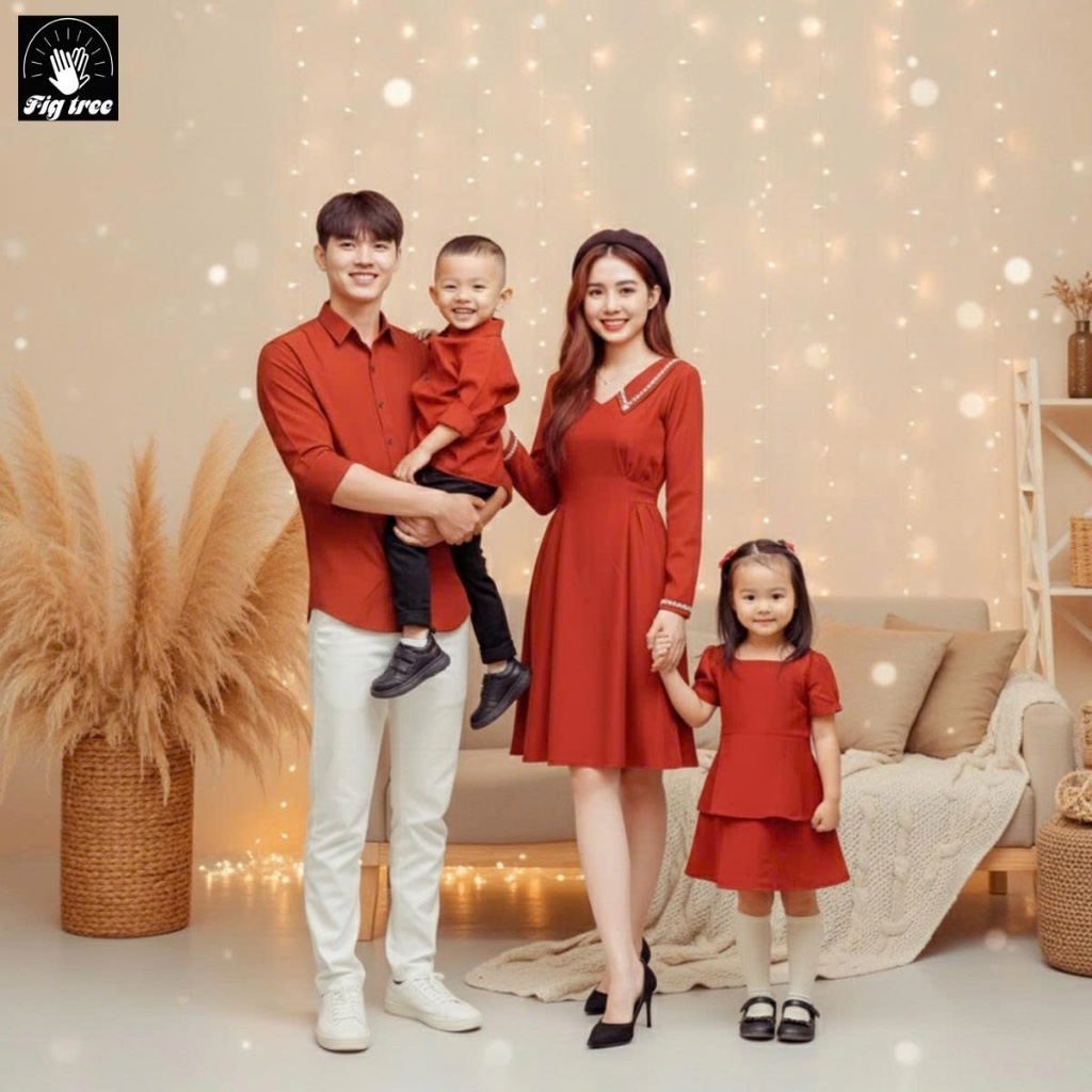 Set gia đinh Fig Tree Màu Cam Gạch Tươi Mới Cho Gia Đình Đi Tiệc Cực Sang, Hàng Thiết Kế, Nhiếu size