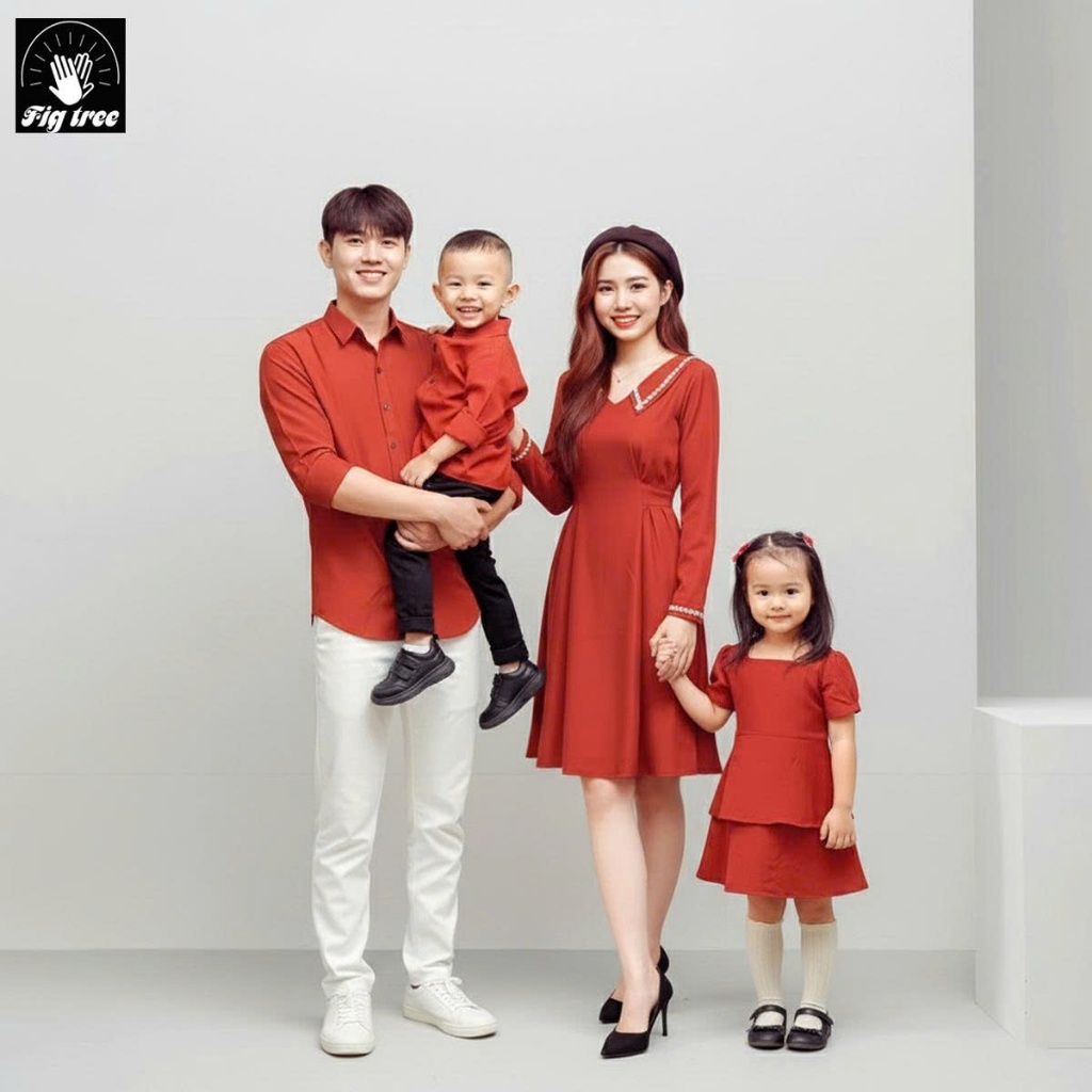 Set gia đinh Fig Tree Màu Cam Gạch Tươi Mới Cho Gia Đình Đi Tiệc Cực Sang, Hàng Thiết Kế, Nhiếu size