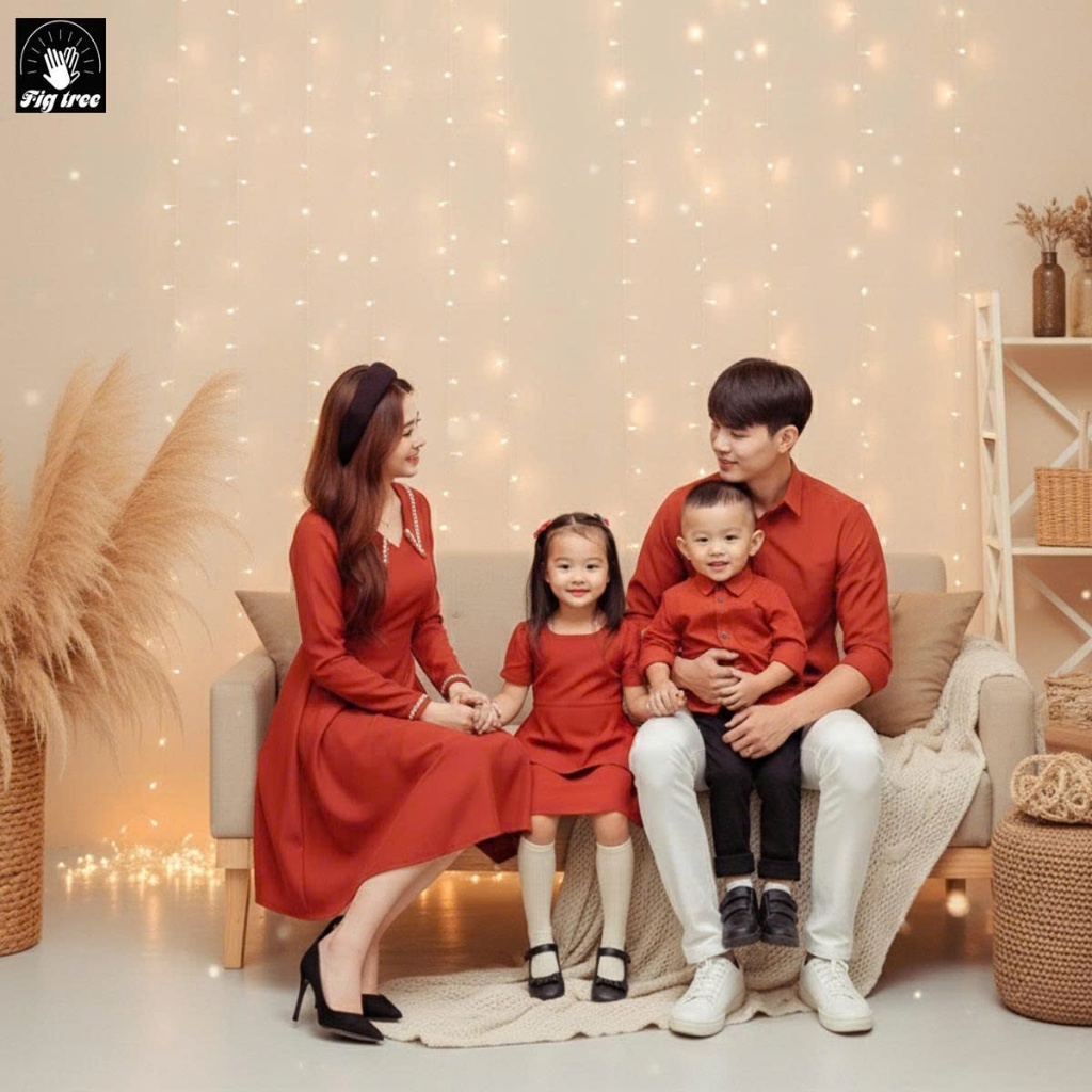 Set gia đinh Fig Tree Màu Cam Gạch Tươi Mới Cho Gia Đình Đi Tiệc Cực Sang, Hàng Thiết Kế, Nhiếu size