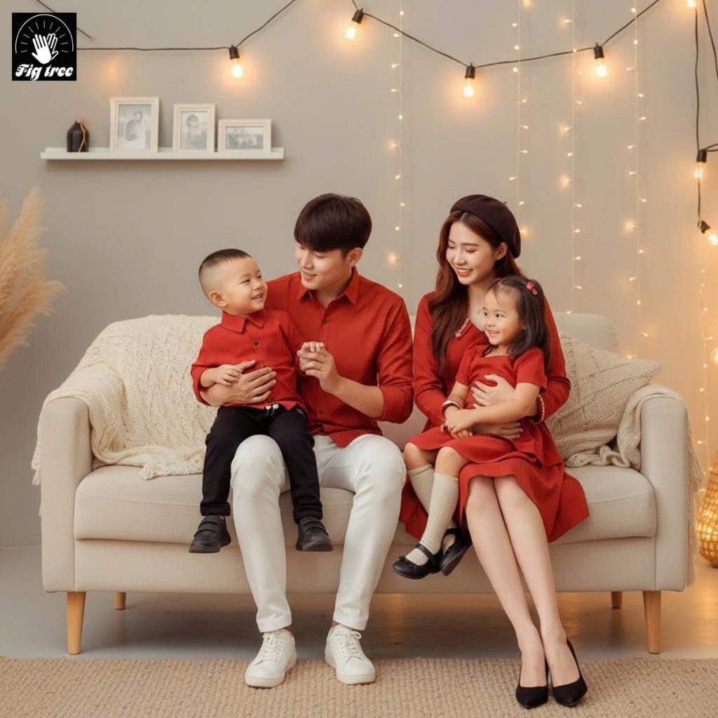 Set gia đinh Fig Tree Màu Cam Gạch Tươi Mới Cho Gia Đình Đi Tiệc Cực Sang, Hàng Thiết Kế, Nhiếu size
