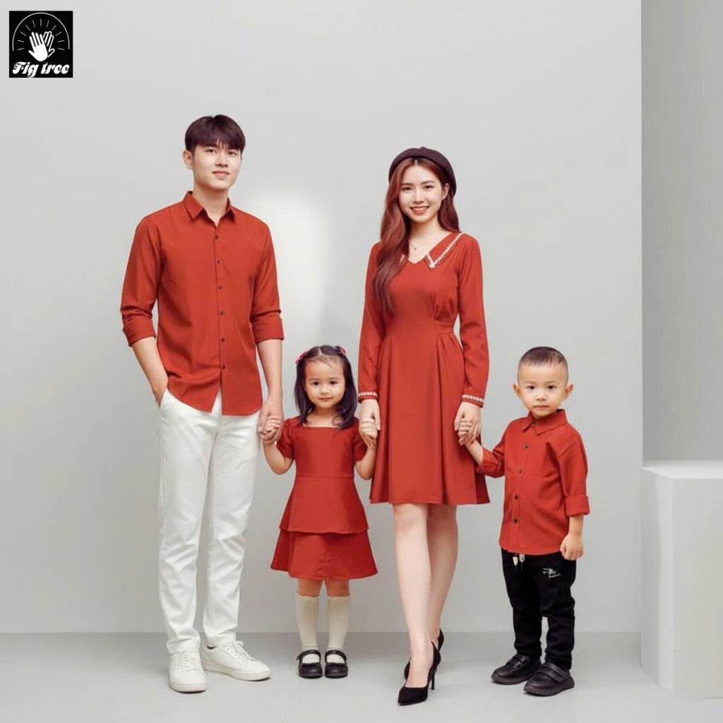 Set gia đinh Fig Tree Màu Cam Gạch Tươi Mới Cho Gia Đình Đi Tiệc Cực Sang, Hàng Thiết Kế, Nhiếu size