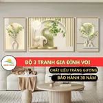 Bộ 3 tranh gia đình voi decor phòng khách trang trí phòng ngủ treo tường phòng cho bé nhà cửa homestay Tráng gương — ảnh 1
