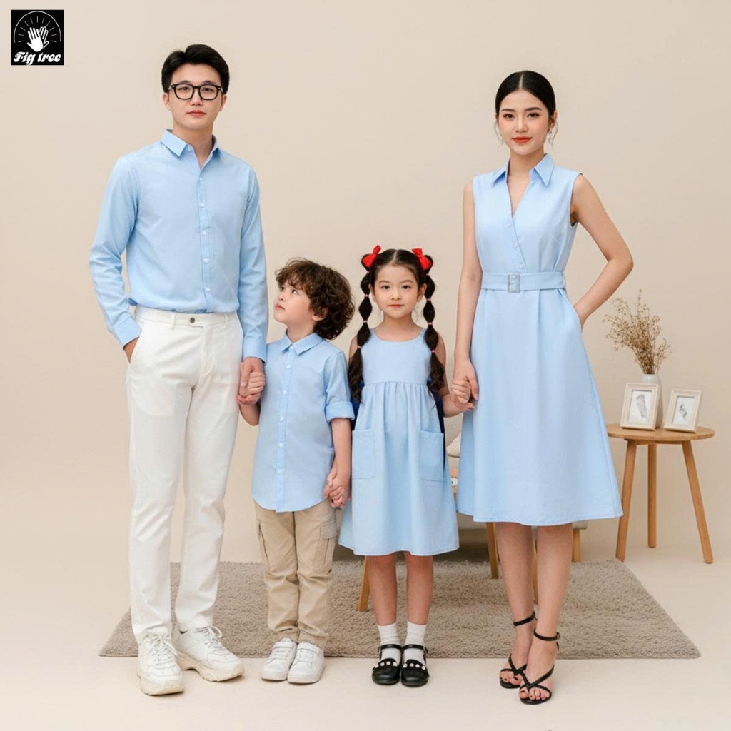 Đồng Phục Gia Đình FIG TREE Màu Xanh Nhạt New Nhẹ Nhàng (kèm feedback siêu sang)