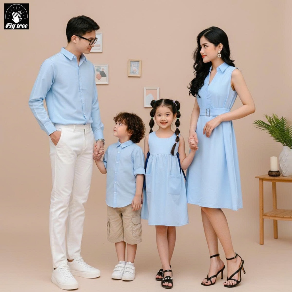 Đồng Phục Gia Đình FIG TREE Màu Xanh Nhạt New Nhẹ Nhàng (kèm feedback siêu sang)