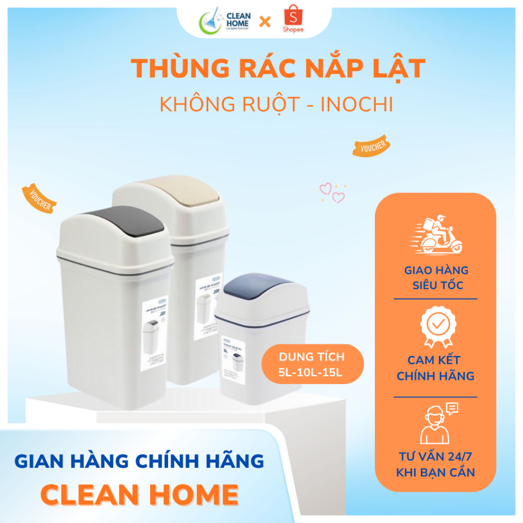 Thùng rác nắp lật inochi cho văn phòng,Ag+ kháng khuẩn, ngăn mùi hôi ...