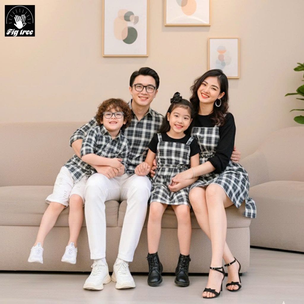 Đồ Gia Đình Fig Tree Caro Đen Vải Dày Dặn, Mẫu Mới Cá Tính Cho Gia Đình Đi Chơi, Đi Tiệc ( MS :168B)