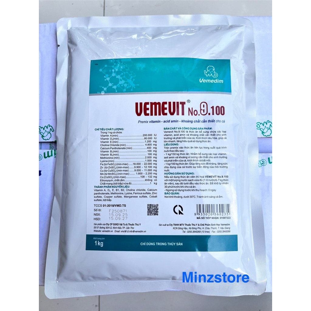 Vemevit No. 9.100 Khoáng-Vitamin-Axit amin cho cá, gói (1Kg) Vemedim