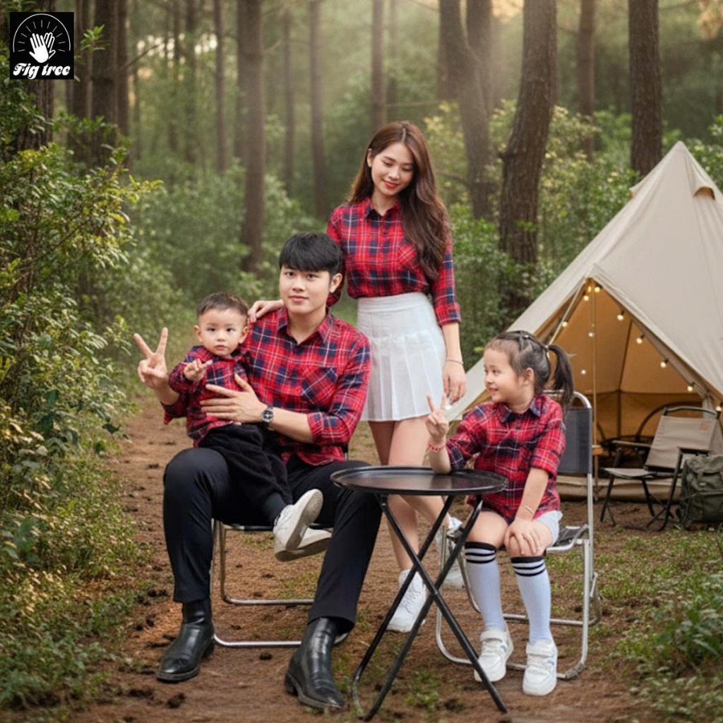 Set Đồng Phục Áo Sơ Mi Gia Đình Caro Đỏ Nổi Bật, Chất Cotton Phù hợp Mùa hè, Nhiều size, Ms 179A