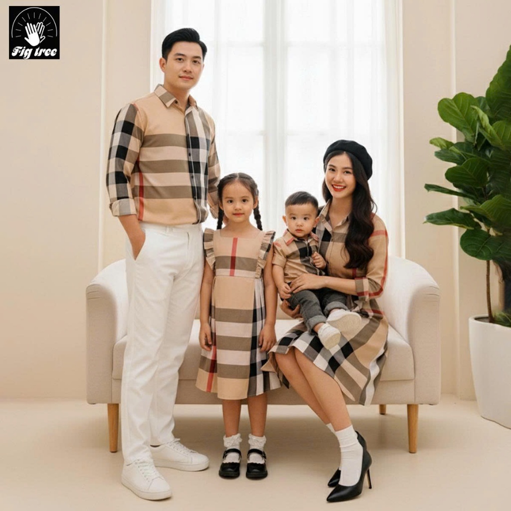 Đồng Phục Gia Đình Fig Tree Caro Kem Siêu Xinh Đi Tiệc, Chơi Tết, Hàng Thiết Kế Nhiều Size
