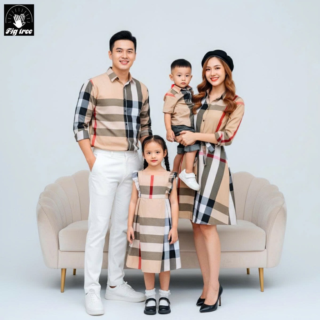 Đồng Phục Gia Đình Fig Tree Caro Kem Siêu Xinh Đi Tiệc, Chơi Tết, Hàng Thiết Kế Nhiều Size