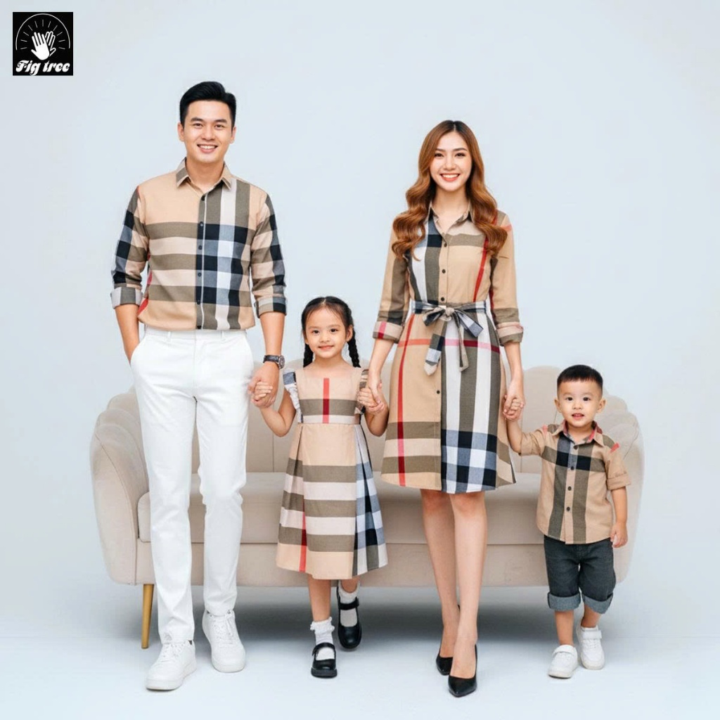 Đồng Phục Gia Đình Fig Tree Caro Kem Siêu Xinh Đi Tiệc, Chơi Tết, Hàng Thiết Kế Nhiều Size
