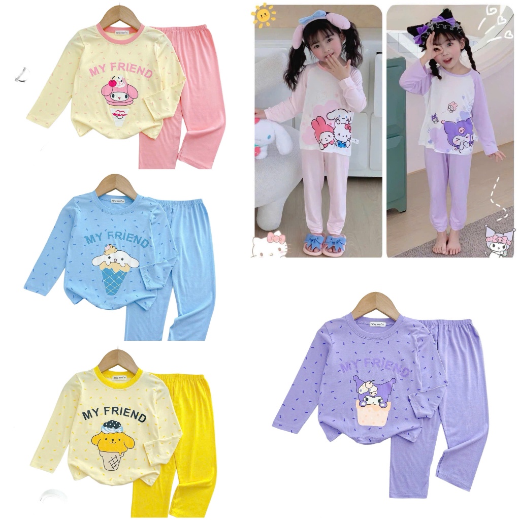 Bộ Dài Tay Vải Thun Lạnh Minkymom In Kuromi Dễ Thương Cho Bé Gái TD-IN129