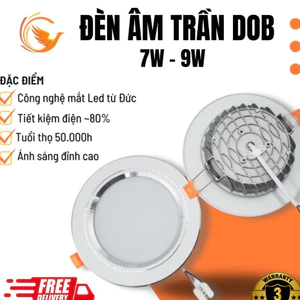 Đèn Âm Trần Downlight | Đèn LED DOB Đế Đúc Liền Nguồn | 7W - Phi 90 | Ánh Sáng Trắng, 3 Màu