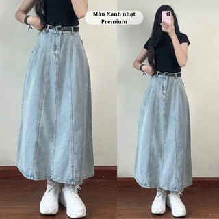 Chân váy jean bò ly xanh nhạt xanh đậm tôn dáng cho nữ