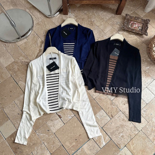 VMY Studio - Set áo cardigan + áo kẻ trẻ trung basic, áo dài tay phối áo kẻ năng động thu đông nữ