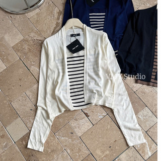 VMY Studio - Set áo cardigan + áo kẻ trẻ trung basic, áo dài tay phối áo kẻ năng động thu đông nữ