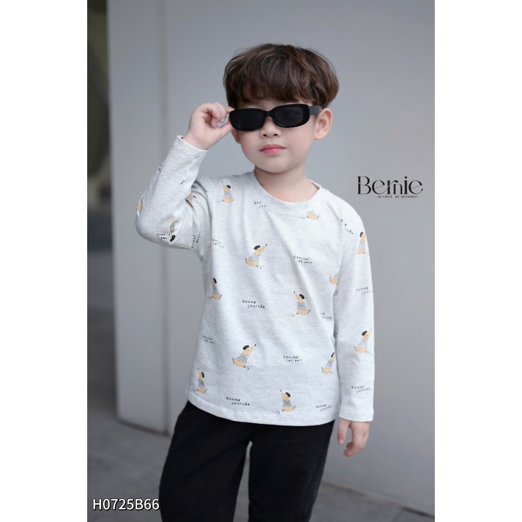 Bộ thu đông bé trai in tràn hoạ tiết cún bonne phối quần giải bò, set bộ thu đông dài tay cho bé trai H0725B66
