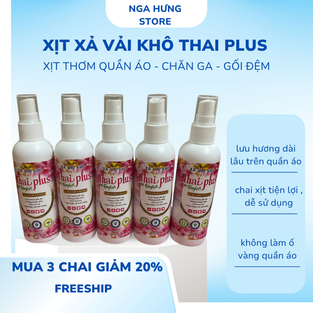Xịt Thơm Quần áo Thai Plus Chai 100ml, Lưu Hương Dài Lâu , Xịt Thơm Quần Aó , Chăn Ga , Gối Đệm