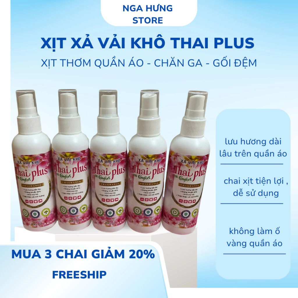 Xịt Thơm Quần áo Thai Plus Chai 100ml, Lưu Hương Dài Lâu , Xịt Thơm Quần Aó , Chăn Ga , Gối Đệm