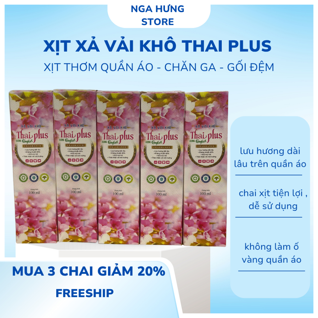 Xịt Thơm Quần áo Thai Plus Chai 100ml, Lưu Hương Dài Lâu , Xịt Thơm Quần Aó , Chăn Ga , Gối Đệm