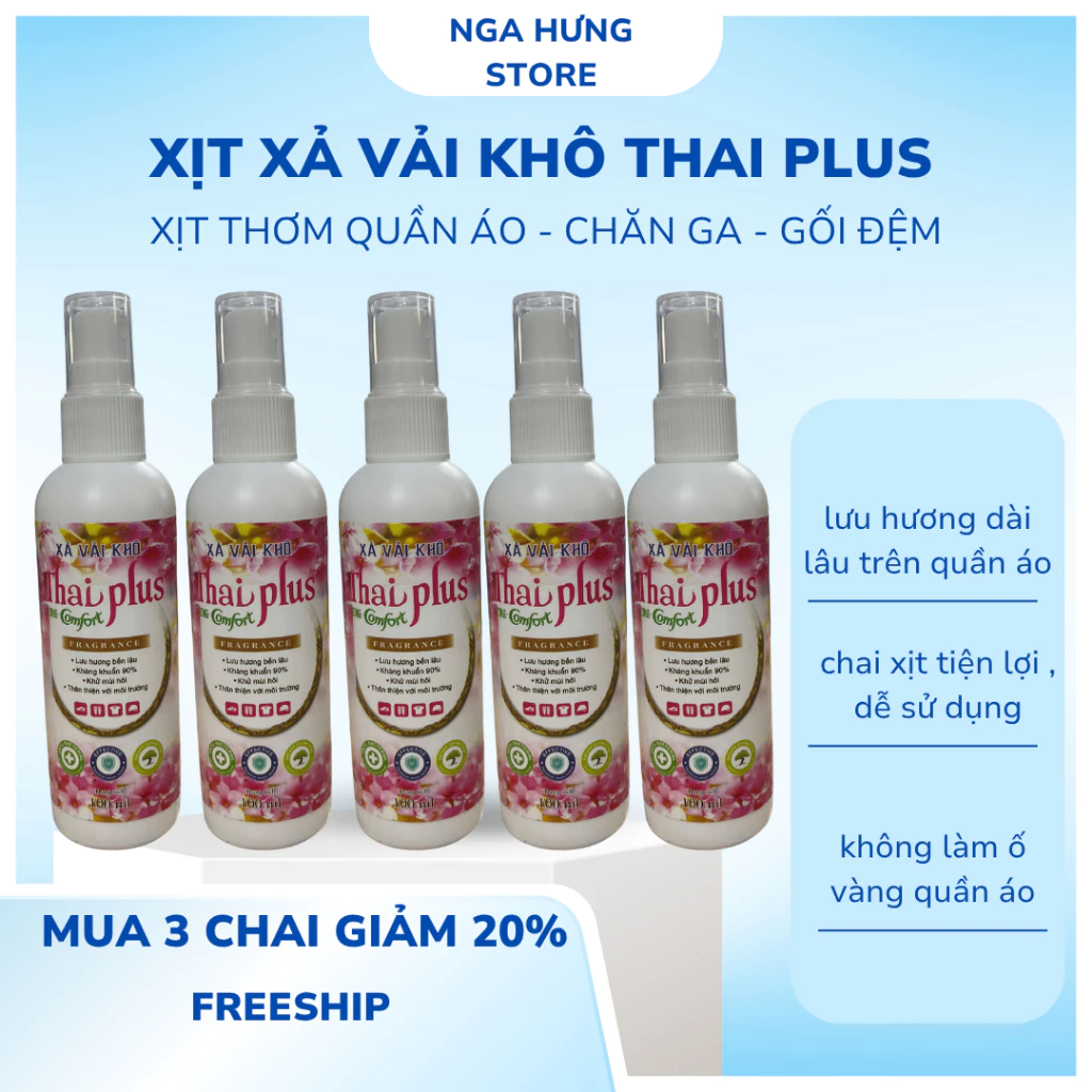Xịt Thơm Quần áo Thai Plus Chai 100ml, Lưu Hương Dài Lâu , Xịt Thơm Quần Aó , Chăn Ga , Gối Đệm