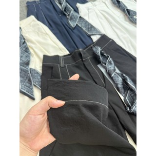 Quần Ống Rộng Kèm Nơ ELEGANTE Chất Liệu Bò Giấy Che Khuyết Điểm Đôi Chân Tôn Dáng Cực Đỉnh 80.96