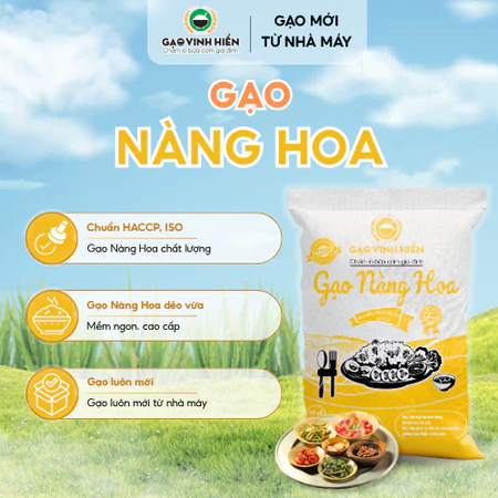 Gạo Nàng Hoa Vinh Hiển 25KG - Dẻo mềm, thơm ngon, thượng hạng - Gạo cho nhà hàng, khách sạn