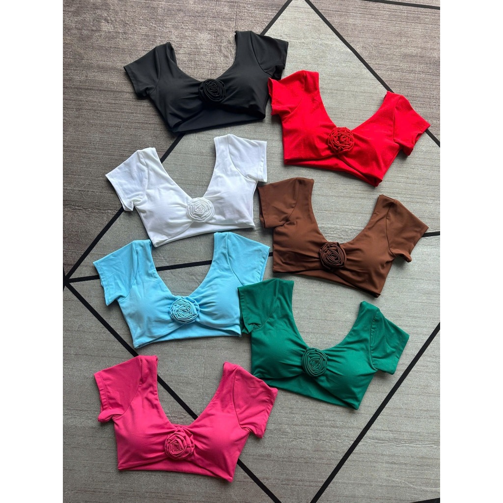 Áo Croptop Đính Hoa Rose C7 Tôn Lưng Thể Thao Kèm Mút Tập Gym-Yoga-Aerobic HOTHISPORT
