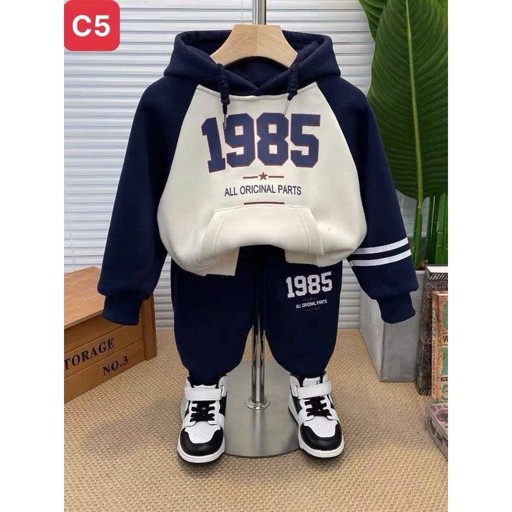 Bộ Nỉ Bông 1985 Dày Dặn Dành Cho Bé Trai Và Gái Từ 9-44kg Chất Liệu Dày Dặn Mang Lại Cảm Giác Thoải Mái Khi Mặc Phù Hợp