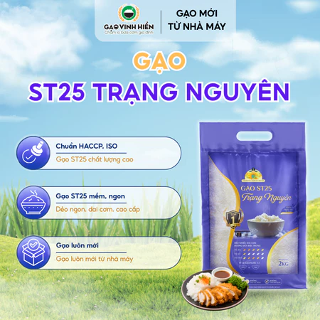 Gạo ST25 Trạng Nguyên Vinh Hiển túi 2KG – Dẻo mềm, thơm tự nhiên - Gạo nấu cho bé, gạo cho bé ăn dặm
