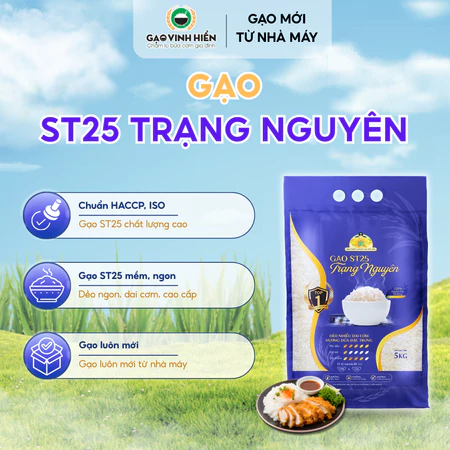 Gạo ST25 Trạng Nguyên Vinh Hiển 5kg – Dẻo mềm, thơm tự nhiên - Gạo ST25 Xuất Khẩu
