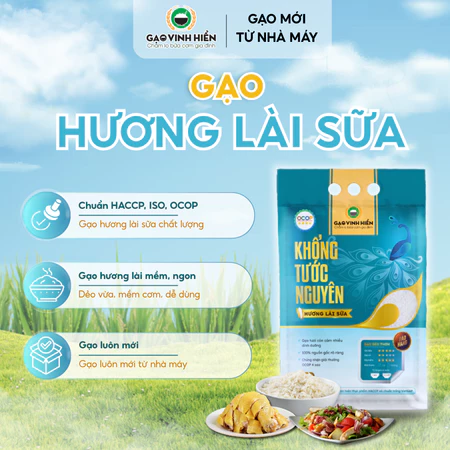 Gạo Hương Lài Sữa Khổng Tước Nguyên 5kg Vinh Hiển - Dẻo vừa, thơm, mềm cơm - gạo thơm ngon