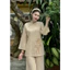 Bộ Đi Lễ Chùa, Pháp Phục Nữ Linen Đũi Vân Mây Cao Cấp Cổ Tròn 5 Cúc Đũa | Đồ Lam An Nhiên