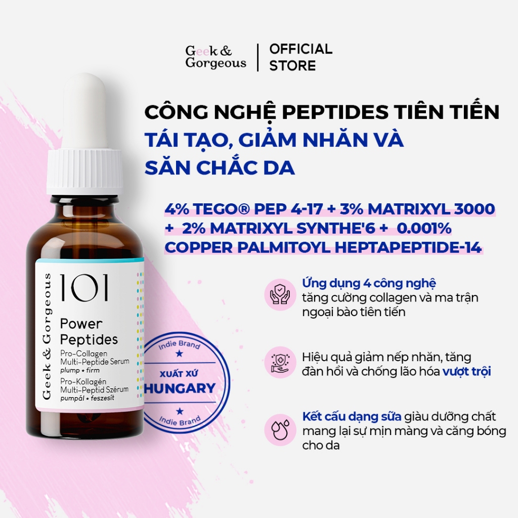 Bộ đôi trẻ hóa, tăng sinh collagen, giảm nhăn cải thiện làn da đàn hồi Geek&Gorgeous Power Peptides + A-Game 30ml+30ml | BigBuy360 - bigbuy360.vn
